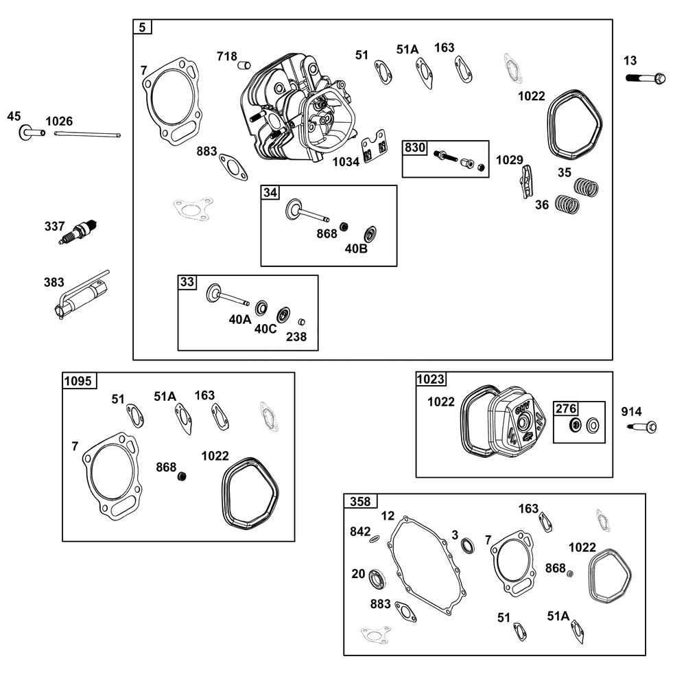 Cylinder Head Group Diagram and Parts List for 19N137-0344-B5 100000 - 19Z999 Briggs and Stratton Engine